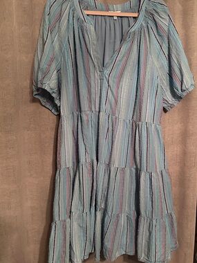 Crown & Ivy Light Blue Striped Tiered Women’s Dress